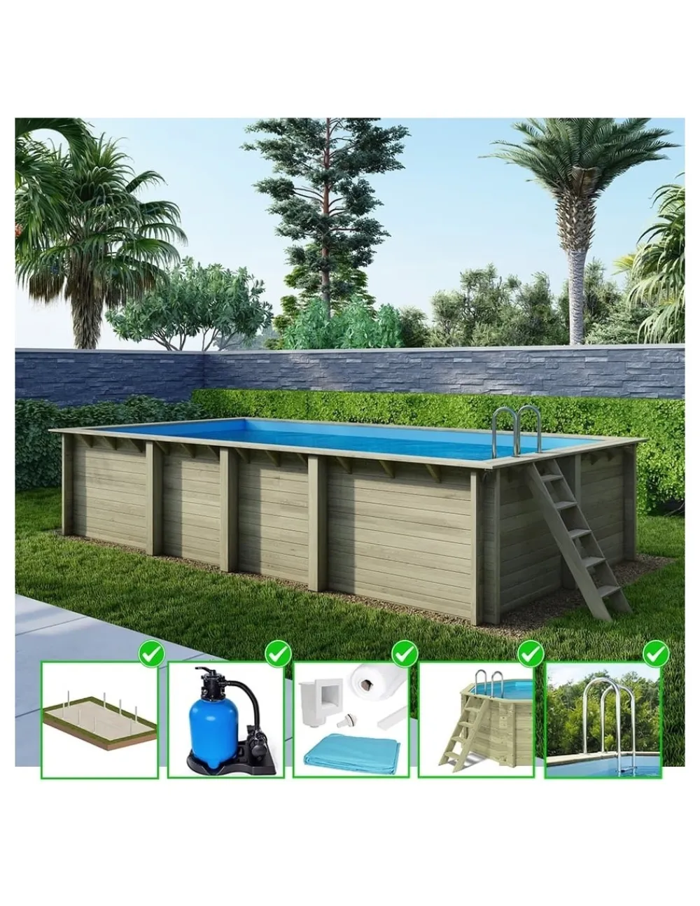 Altanka Piscines Et Spas | - Piscine en bois aqua 7x3,75 - h.1,45 m cadre en métal, sans dalle béton - bas7308ospu -