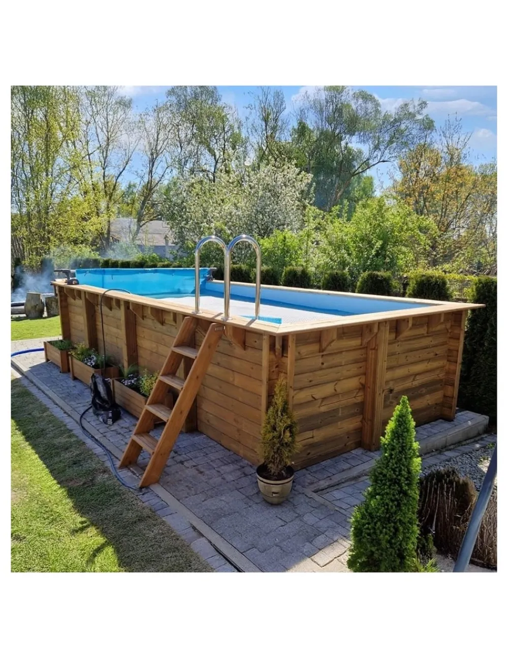 Altanka Piscines Et Spas | - Piscine en bois aqua 7x3,75 - h.1,45 m cadre en métal, sans dalle béton - bas7308ospu -