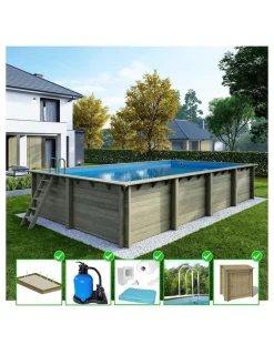 Altanka Piscines Et Spas | - Piscine en bois aqua 8,5x4,35 - h.1,45 m cadre en métal, sans dalle béton - bas7309ospu+sza -