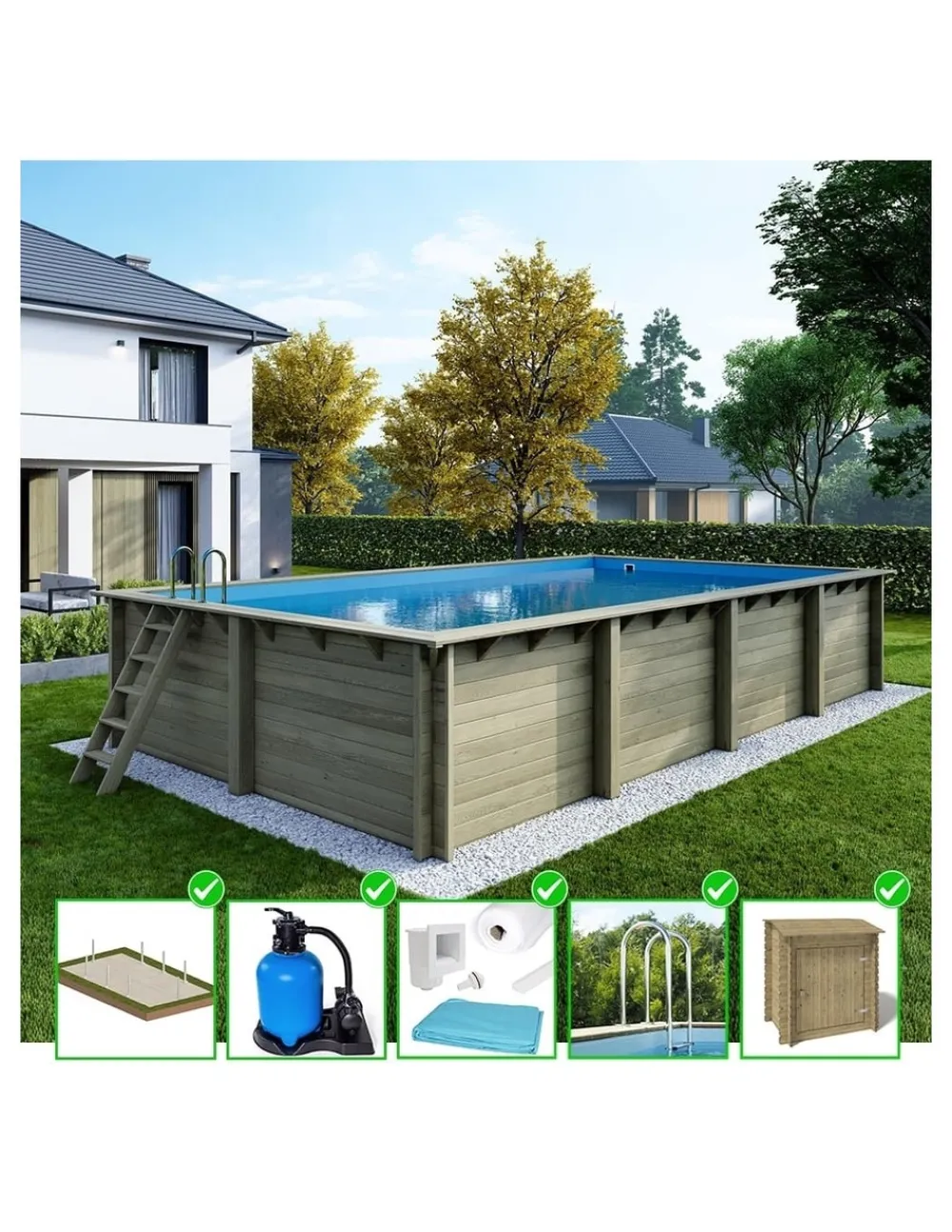 Altanka Piscines Et Spas | - Piscine en bois aqua 8,5x4,35 - h.1,45 m cadre en métal, sans dalle béton - bas7309ospu+sza -