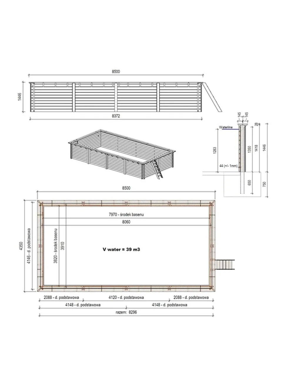 Altanka Piscines Et Spas | - Piscine en bois aqua 8,5x4,35 - h.1,45 m fixations à sceller - bas7309ospi+sza -