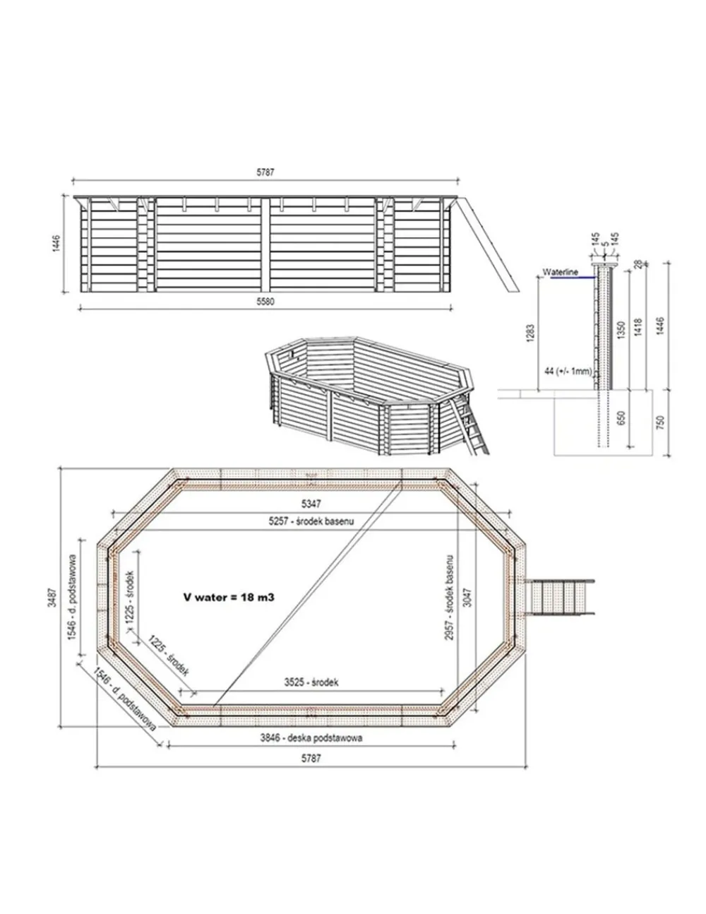 Altanka Piscines Et Spas | - Piscine en bois nemo 5,79x3,49 - h.1,45 m cadre en métal, sans dalle béton - bas7304ospu+sza -