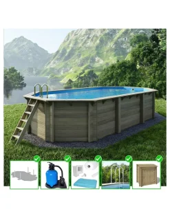 Altanka Piscines Et Spas | - Piscine en bois nemo 7,3x3,97 - h.1,45 m fixations à visser - bas7305ospl+sza -