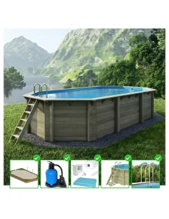 Altanka Piscines Et Spas | - Piscine en bois nemo 7,3x3,97 - h.1,45 m cadre en métal, sans dalle béton - bas7305ospu -
