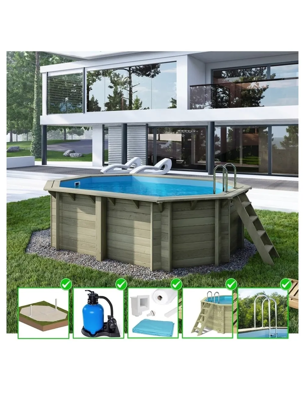 Altanka Piscines Et Spas | - Piscine en bois nemo 4,3x3 - h.1,18 m cadre en métal, sans dalle béton - bas7302ospu -