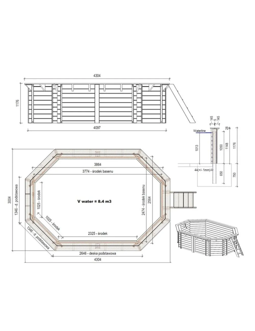 Altanka Piscines Et Spas | - Piscine en bois nemo 4,3x3 - h.1,18 m cadre en métal, sans dalle béton - bas7302ospu -