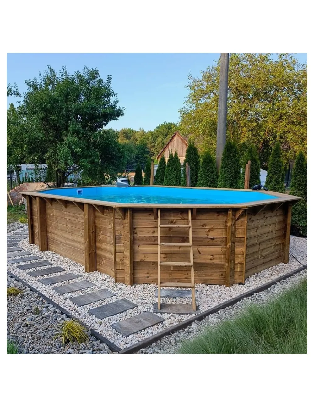 Altanka Piscines Et Spas | - Piscine en bois nemo 7,3x3,97 - h.1,45 m cadre en métal, sans dalle béton - bas7305ospu+sza -