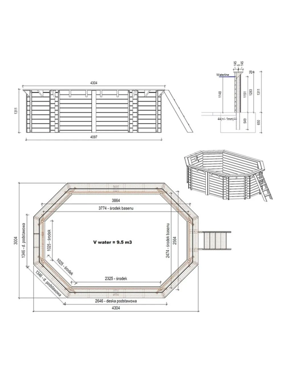 Altanka Piscines Et Spas | - Piscine en bois nemo 4,3x3 - h.1,31 m cadre en métal, sans dalle béton - bas7303ospu -