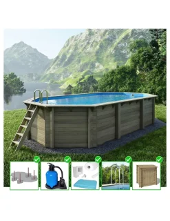 Altanka Piscines Et Spas | - Piscine en bois nemo 7,3x3,97 - h.1,45 m fixations à sceller - bas7305ospi+sza -