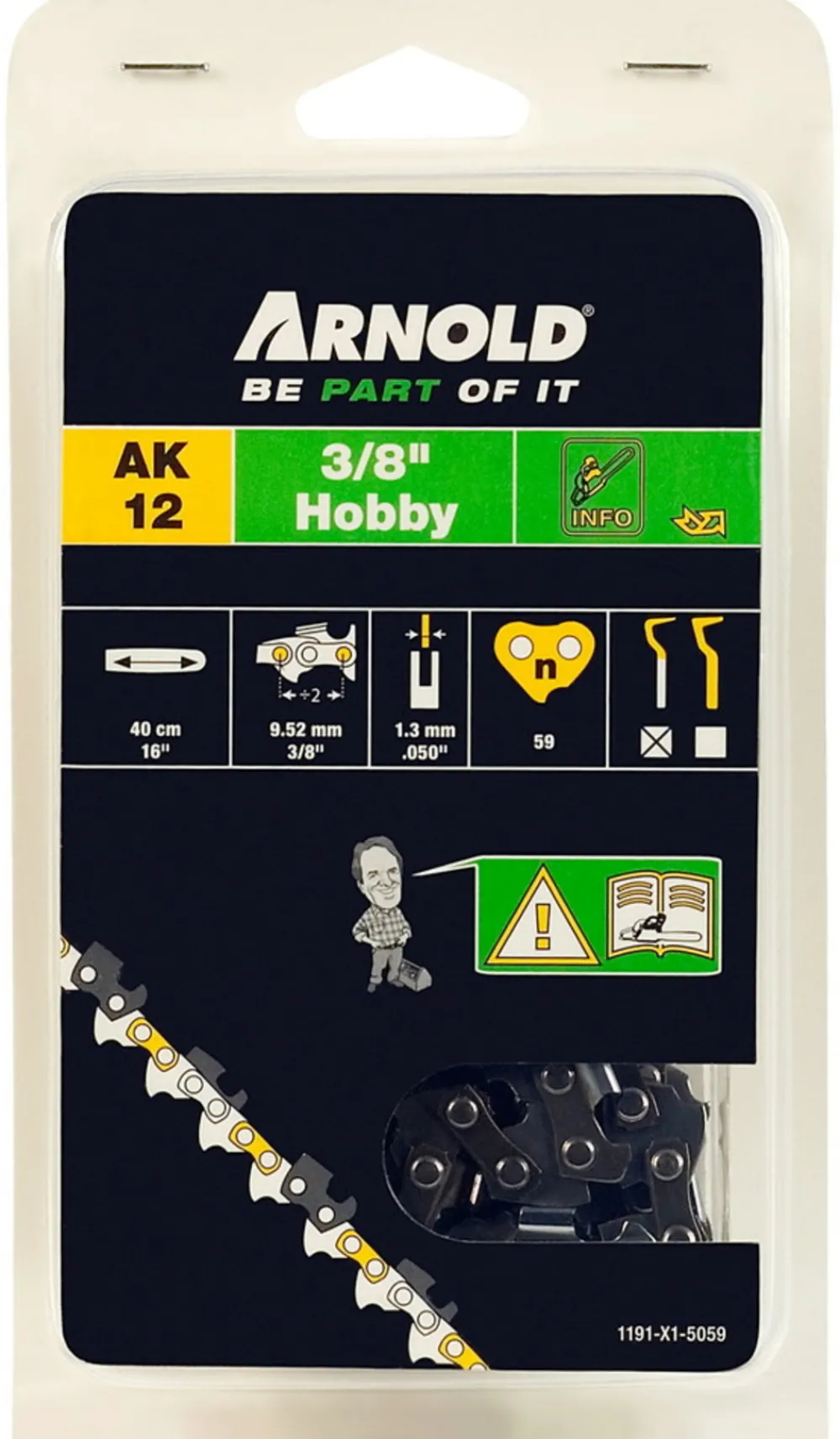 Arnold - Chaîne de tronçonneuse 3/8", 1,3 mm - 59 maillons entraîneurs Sale
