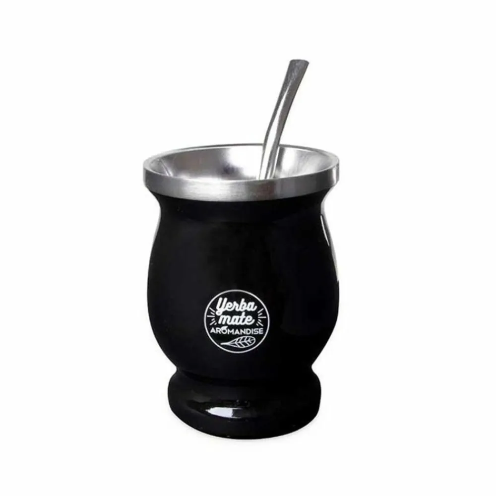 Aromandise Épicerie Gourmande | - Tasse noire et bombilla à maté - 230 ml