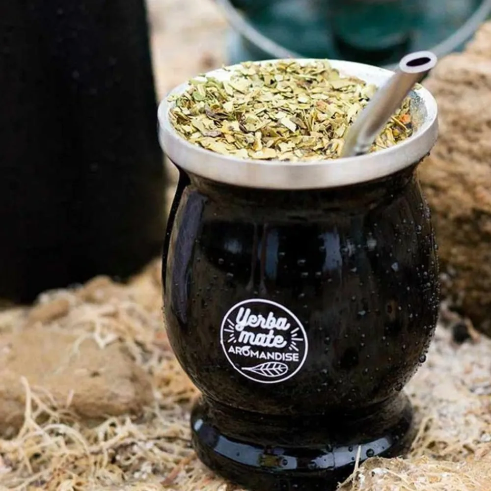 Aromandise Épicerie Gourmande | - Tasse noire et bombilla à maté - 230 ml