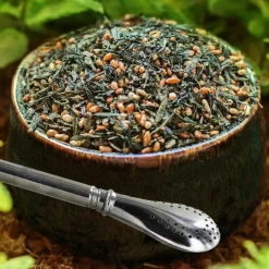 Aromandise - Thé vert bio et riz complet genmaicha 100 g + paille inox avec filtre Sale