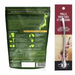 Aromandise - Thé vert bio matcha en poudre 50 g + paille inox avec filtre Hot
