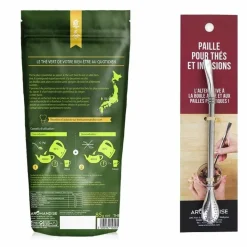 Aromandise Épicerie Gourmande | - Thé vert bio sencha japonais + paille inox avec filtre