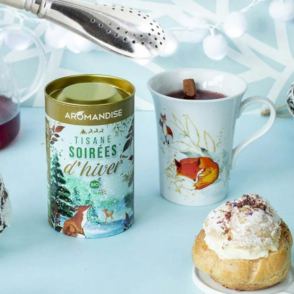 Aromandise - Tisane bio soirées d'hiver + paille inox avec filtre