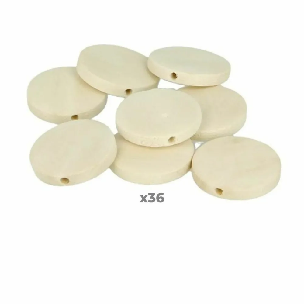 Artemio Bijoux Et Perles | - 36 perles en bois rondes plates 25 mm