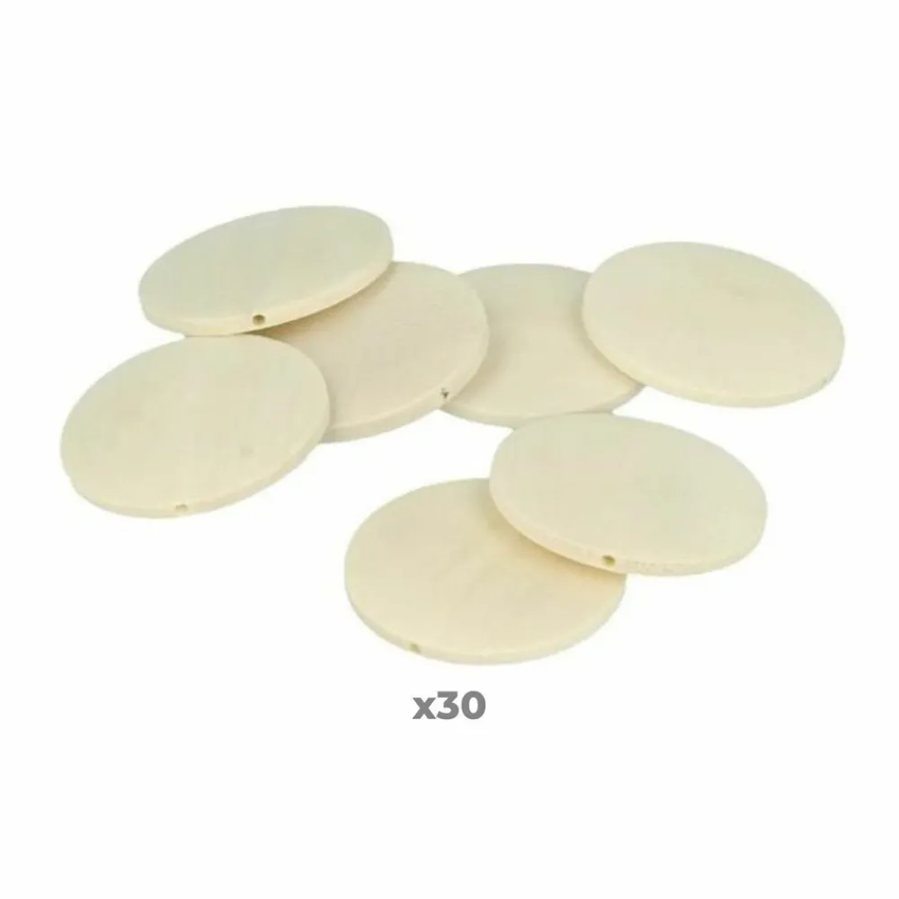 Artemio Bijoux Et Perles | - 30 perles en bois rondes plates 40 mm