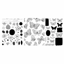 Artemio - 3 tampons transparents - plantes & papillons