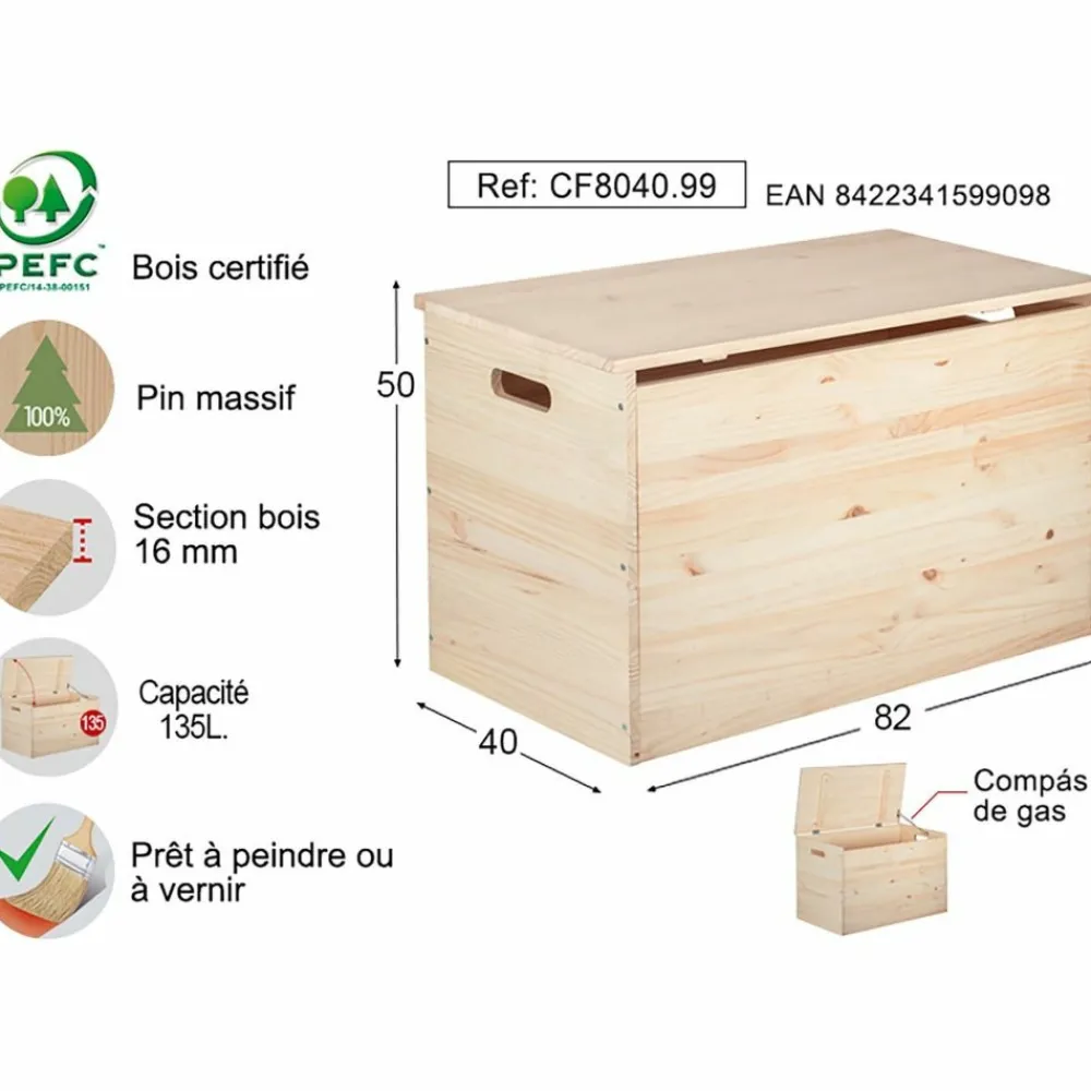 Astigarraga Décoration Créative | - Coffre de rangement en pin brut 135 litres