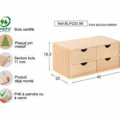Astigarraga Décoration Créative | - Mini rangement bloc en pin brut avec tiroirs 4 tiroirs