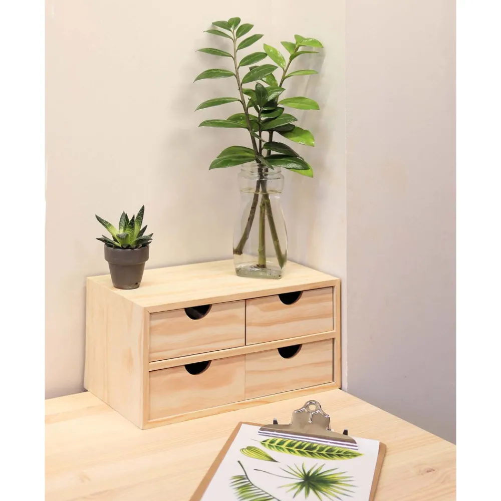 Astigarraga Décoration Créative | - Mini rangement bloc en pin brut avec tiroirs 4 tiroirs