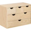 Astigarraga Décoration Créative | - Mini rangement bloc en pin brut ave tiroirs 6 tiroirs m1