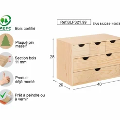 Astigarraga Décoration Créative | - Mini rangement bloc en pin brut ave tiroirs 6 tiroirs m1