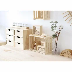 Astigarraga Décoration Créative | - Mini rangement bloc en pin brut ave tiroirs 6 tiroirs m1