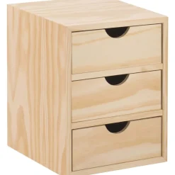 Astigarraga Décoration Créative | - Mini rangement bloc en pin brut avec tiroirs 3 tiroirs