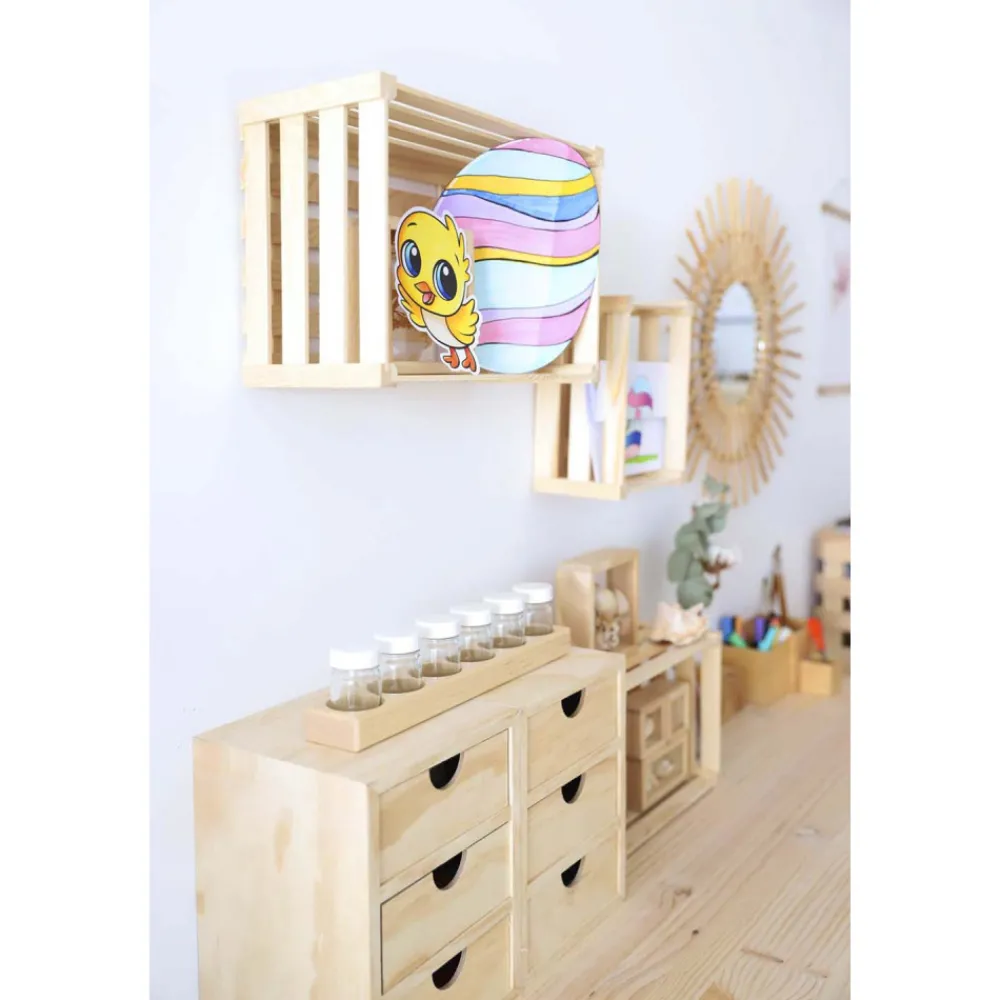 Astigarraga Décoration Créative | - Mini rangement bloc en pin brut avec tiroirs 3 tiroirs