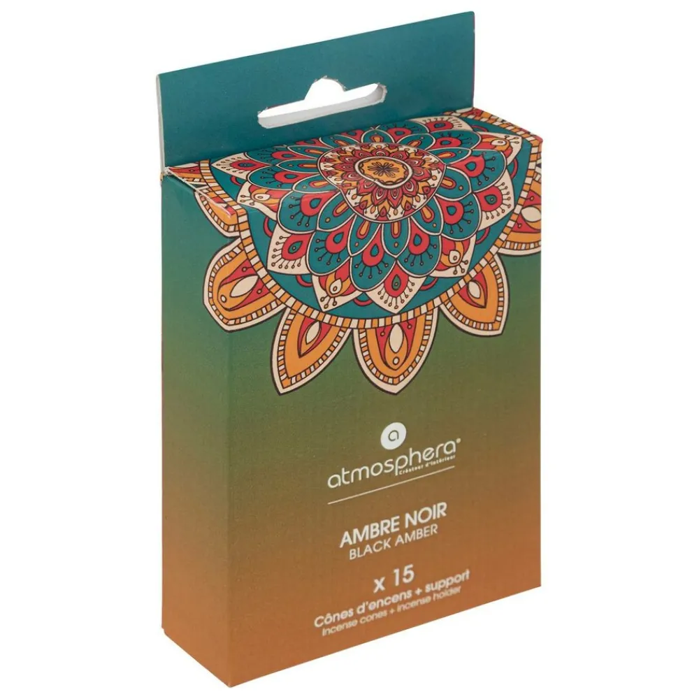 Atmosphera Createur D'interieur - Lot de 15 cônes d'encens avec support "taly" - ambre noir Hot