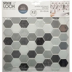 Atmosphera Createur D'interieur - Lot de 2 stickers - carrelage - noir - 26x26 cm Outlet
