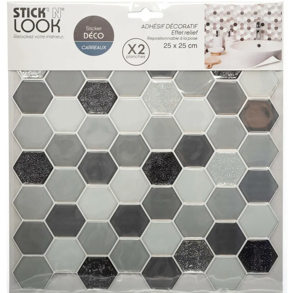 Atmosphera Createur D'interieur - Lot de 2 stickers - carrelage - noir - 26x26 cm Outlet