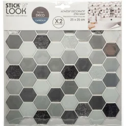 Atmosphera Createur D'interieur - Lot de 2 stickers - carrelage - noir - 26x26 cm Outlet