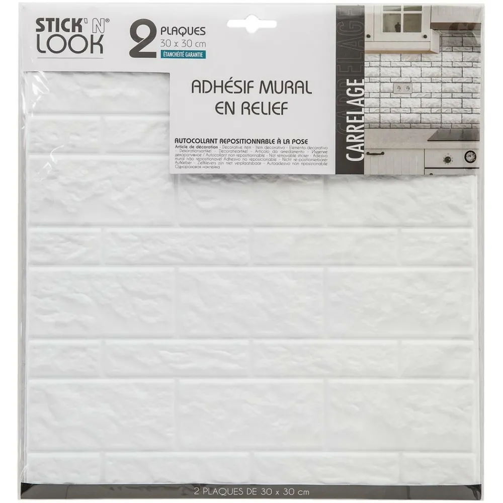 Atmosphera Createur D'interieur - Lot de 2 stickers - carrelage - blanc - 30x30 cm Discount