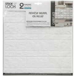 Atmosphera Createur D'interieur - Lot de 2 stickers - carrelage - blanc - 30x30 cm Discount