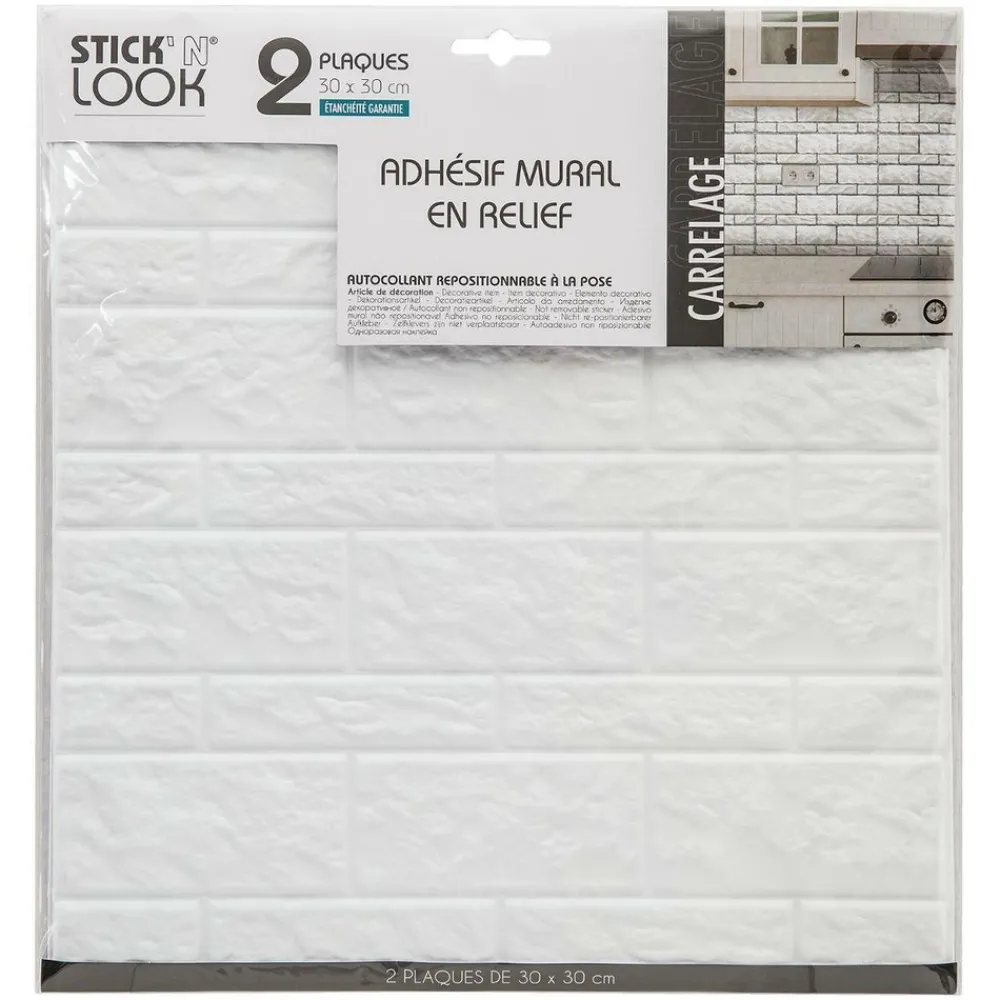 Atmosphera Createur D'interieur - Lot de 2 stickers - carrelage - blanc - 30x30 cm Discount