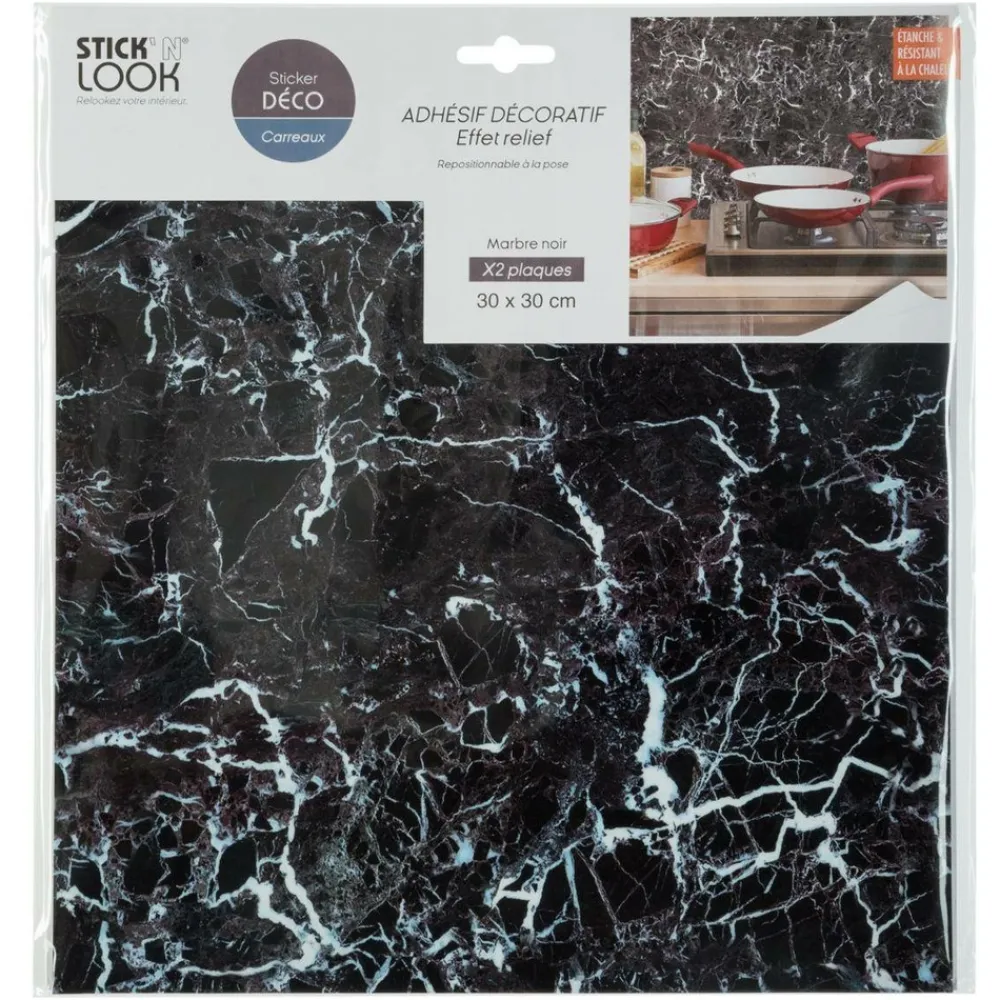 Atmosphera Createur D'interieur - Lot de 2 stickers - carrelage - noir - 30x30 cm Discount