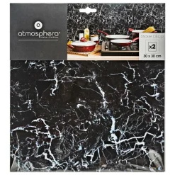 Atmosphera Createur D'interieur - Lot de 2 stickers - carrelage - noir - 30x30 cm Discount