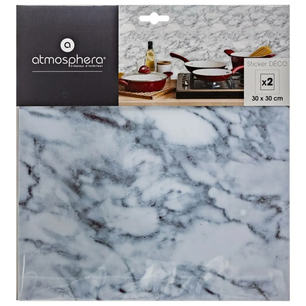 Atmosphera Createur D'interieur - Lot de 2 stickers - carrelage - blanc - 30x30 cm Clearance