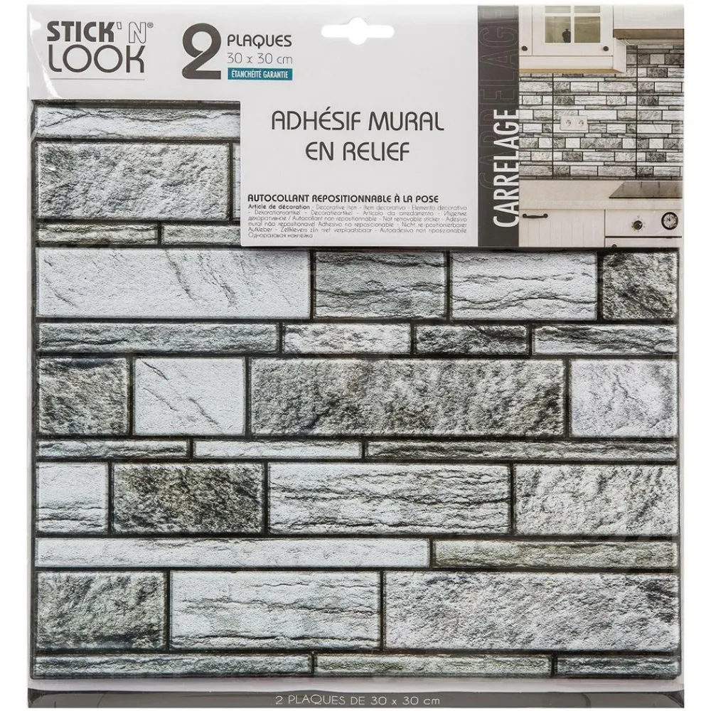Atmosphera Createur D'interieur - Lot de 2 stickers - carrelage - gris - 30x30 cm Outlet