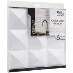 Atmosphera Createur D'interieur - Lot de 6 stickers - carrelage - blanc - 30x30 cm Clearance