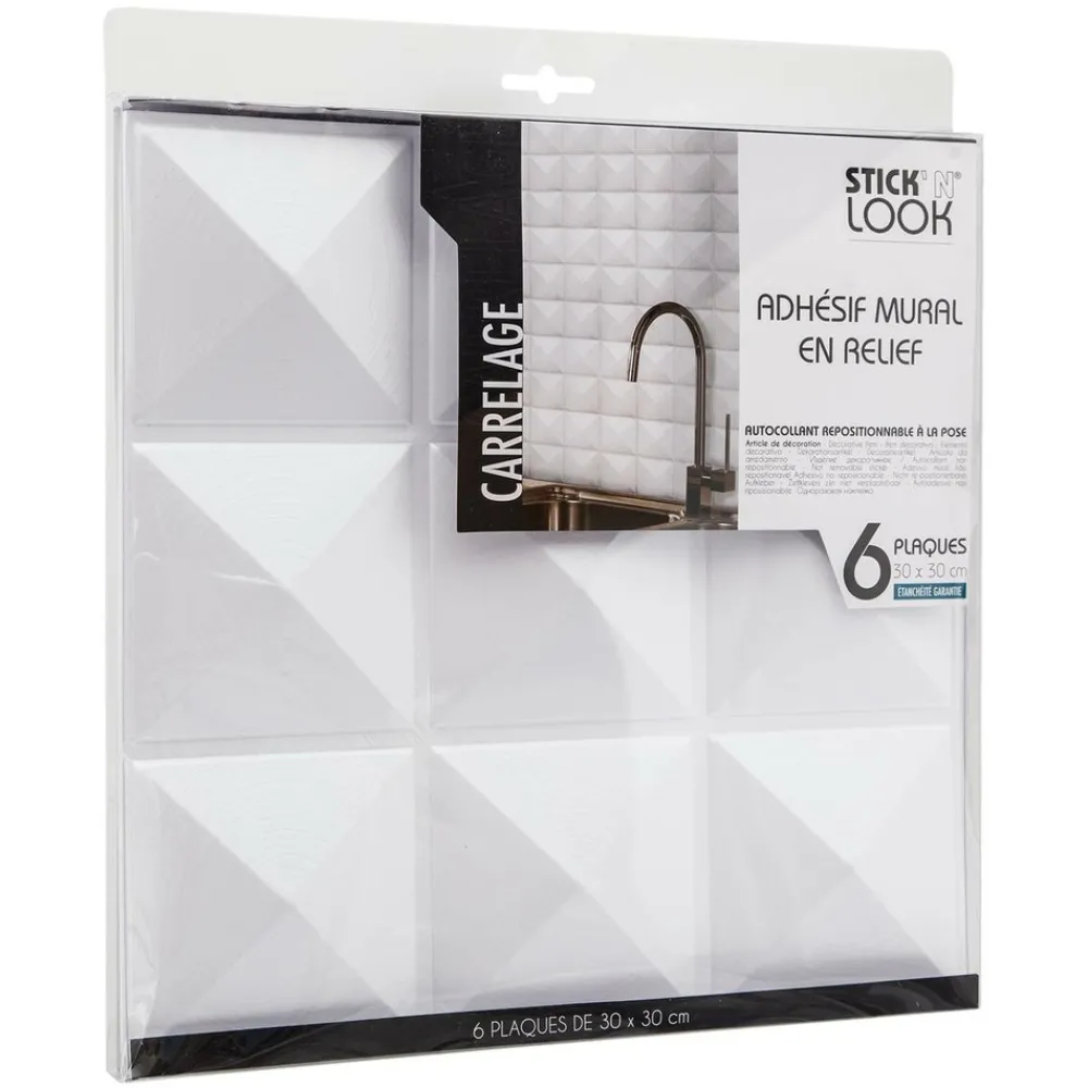 Atmosphera Createur D'interieur - Lot de 6 stickers - carrelage - blanc - 30x30 cm Clearance