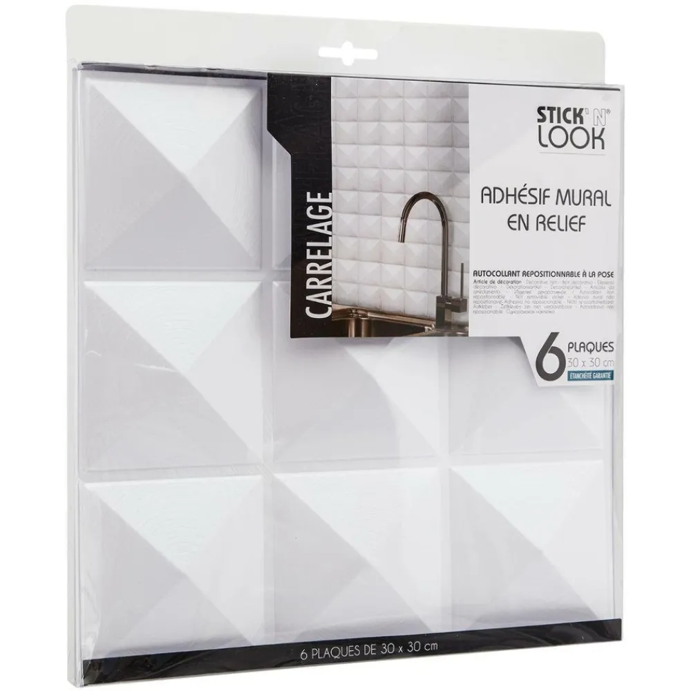 Atmosphera Createur D'interieur - Lot de 6 stickers - carrelage - blanc - 30x30 cm Clearance