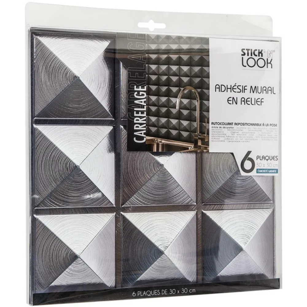 Atmosphera Createur D'interieur - Lot de 6 stickers - carrelage - argent - 30x30 cm Online