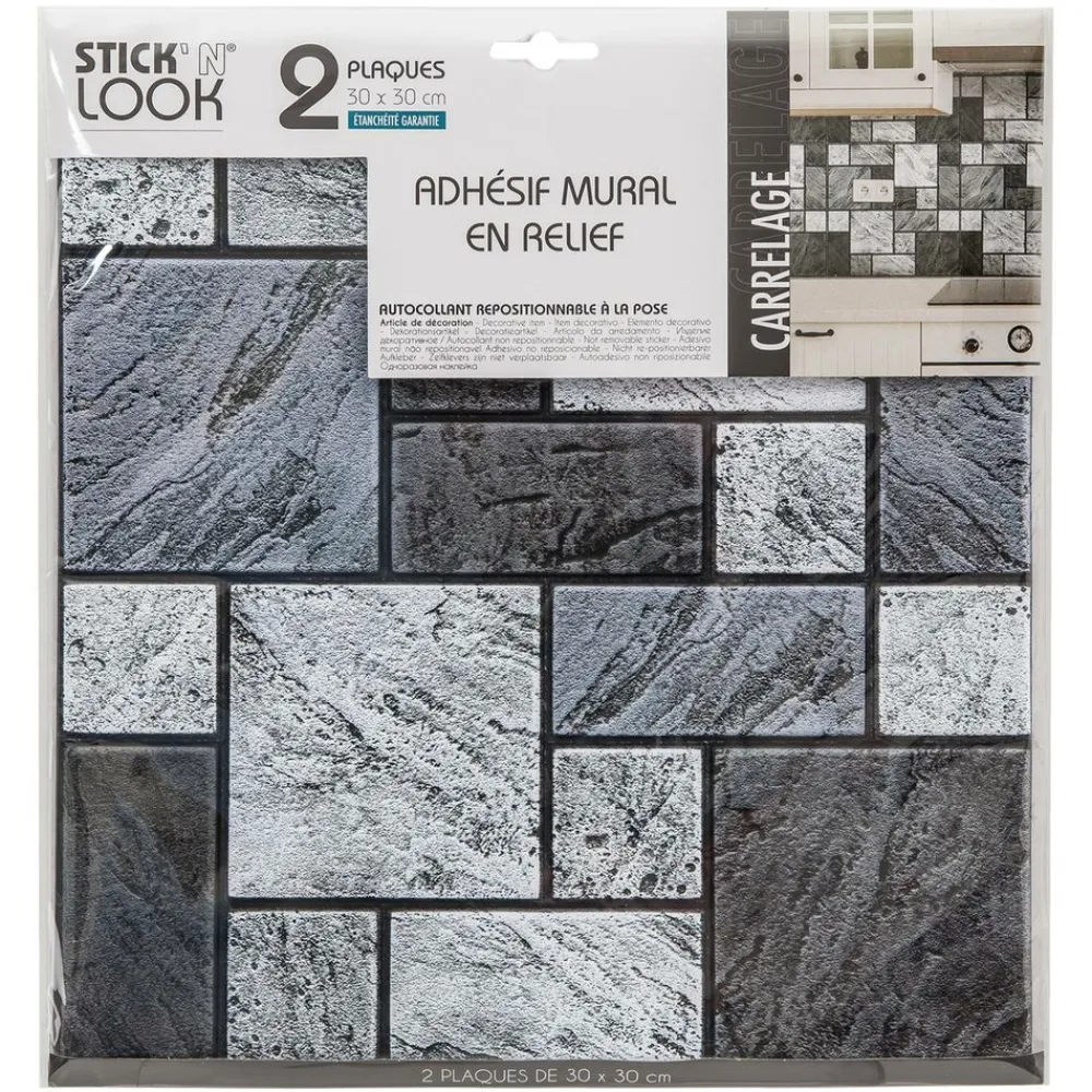 Atmosphera Createur D'interieur Décoration Créative | - Lot de 2 stickers - carrelage - noir - 30x30 cm