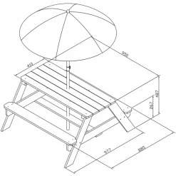 Axi - Table de pique-nique pour enfants nick avec parasol arc-en-ciel New