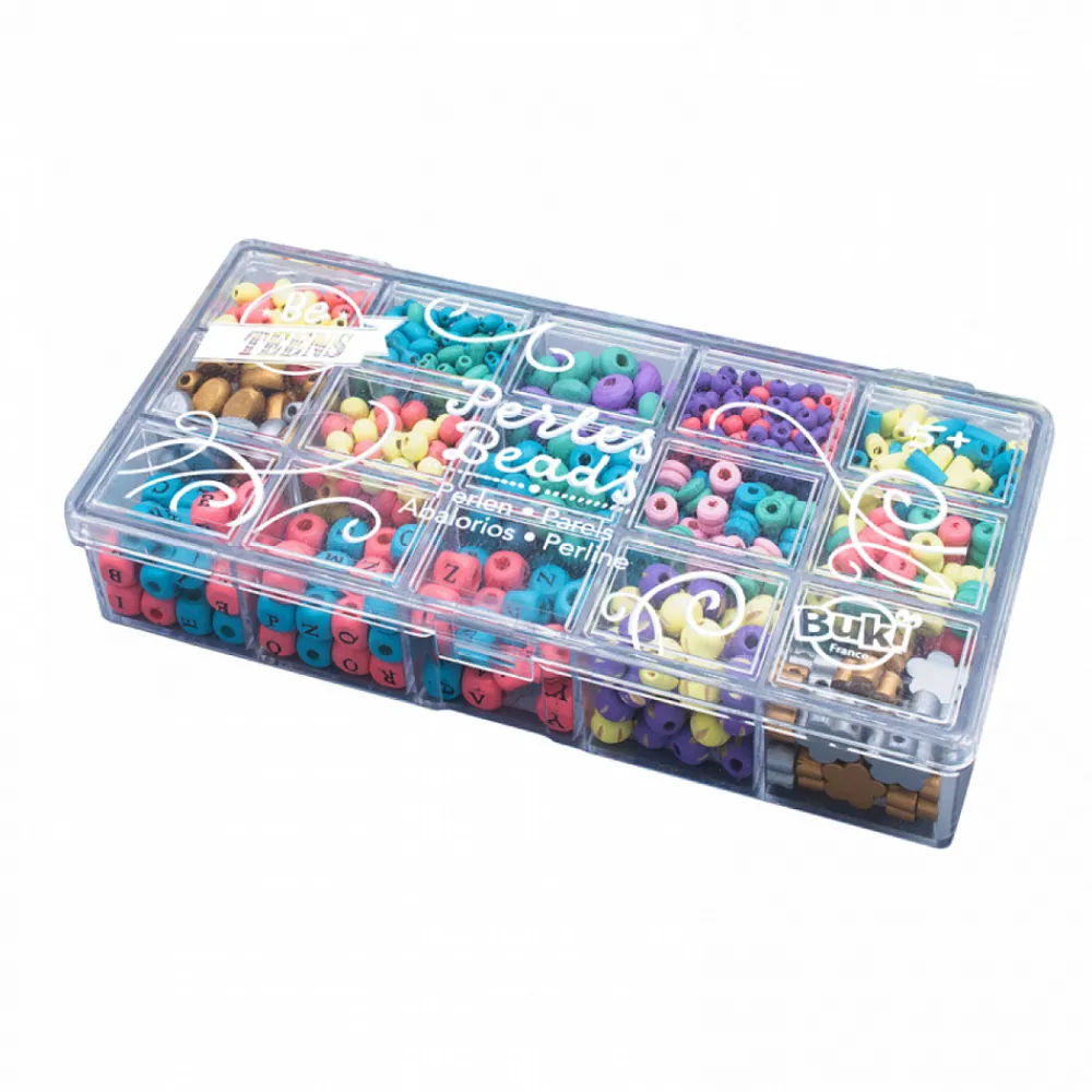 Be Teens - Boîte de perles en bois colorées pour création de bijoux Sale