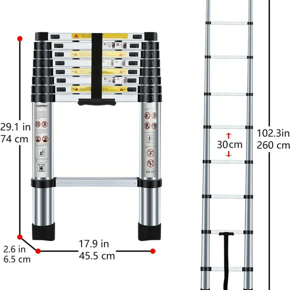 Bm Tools Outils De Jardinage Et Accessoires | - Échelle télescopique 2,6m en acier inoxydable, charge 150kg pliable extensible unique droite multi-fonction, bricolage